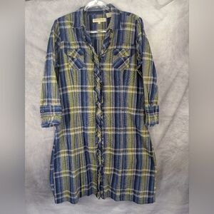 Stetson XL Plaid Cotton Dress With Snaps And Ruffles